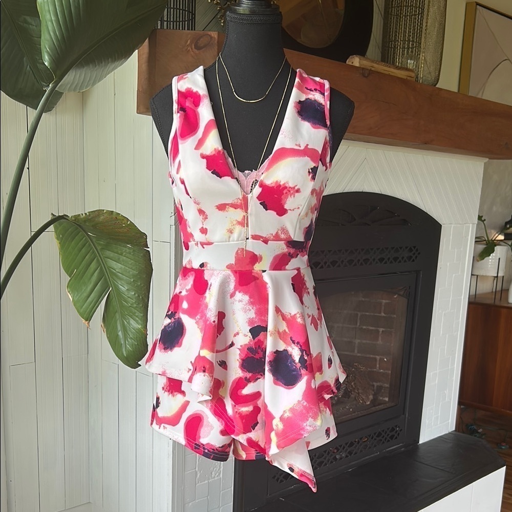Revamped Pink and Red Peplum Romper